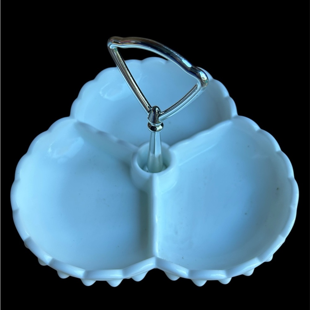 Vintage Fenton hobnail Milk Glass relish server